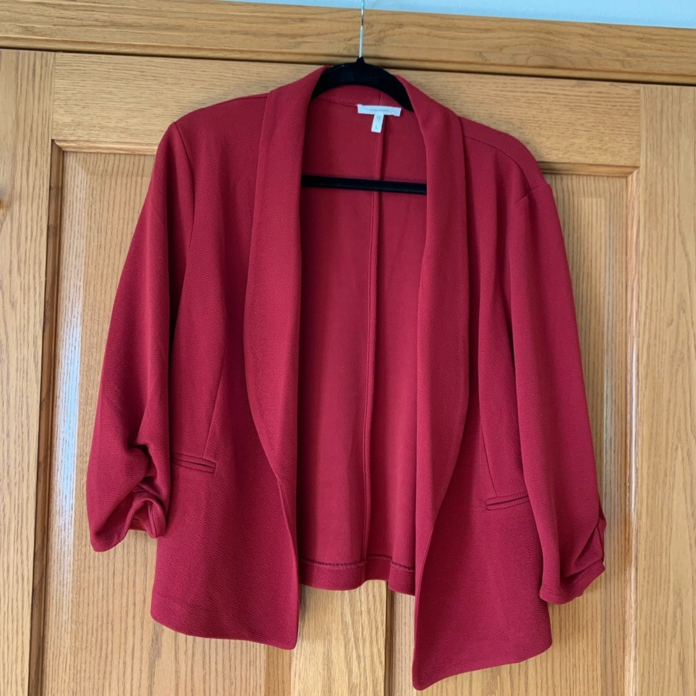 Deep Red 3/4 Sleeve Open Front Blazer